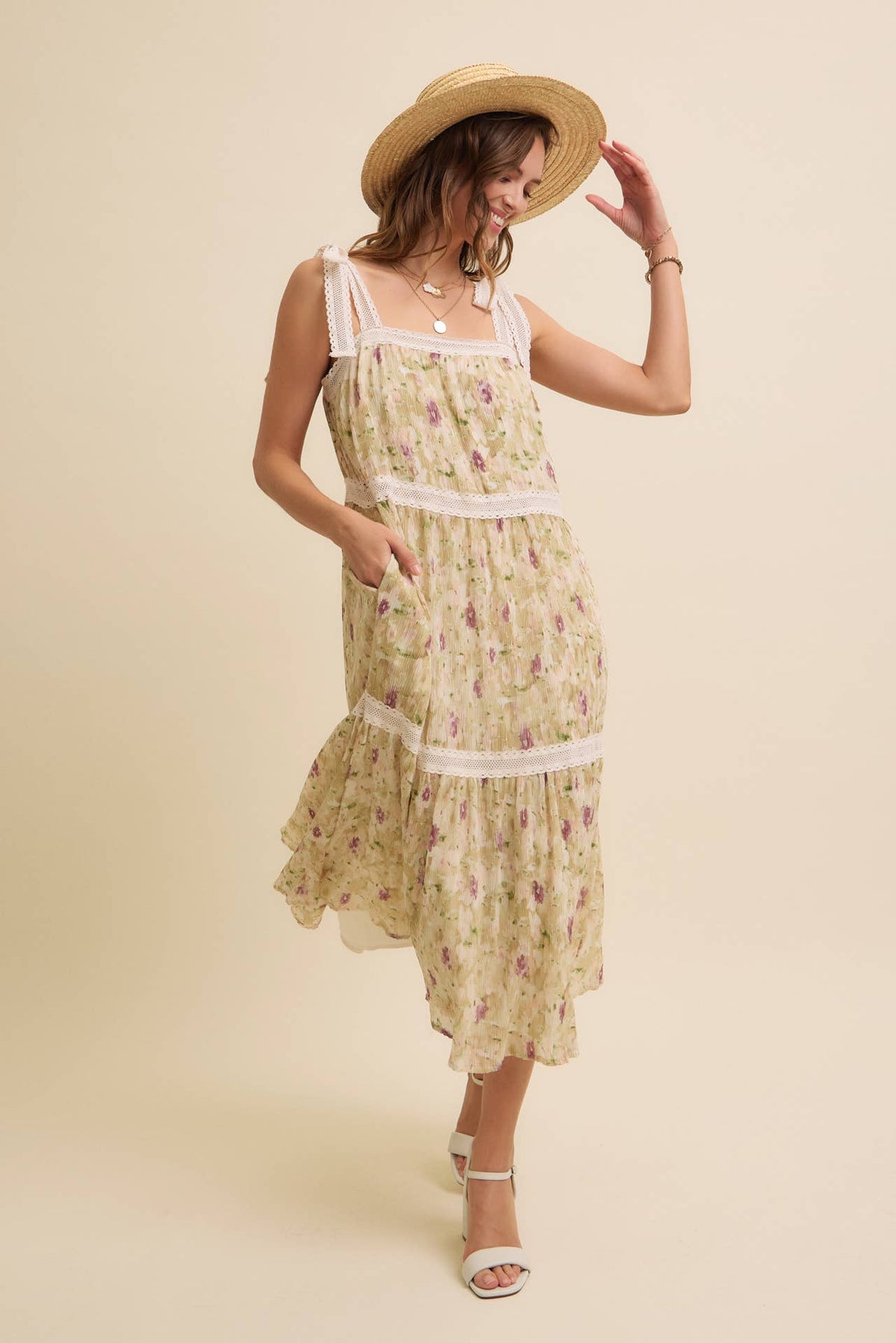 Floral Chiffon Pleated Midi Dress