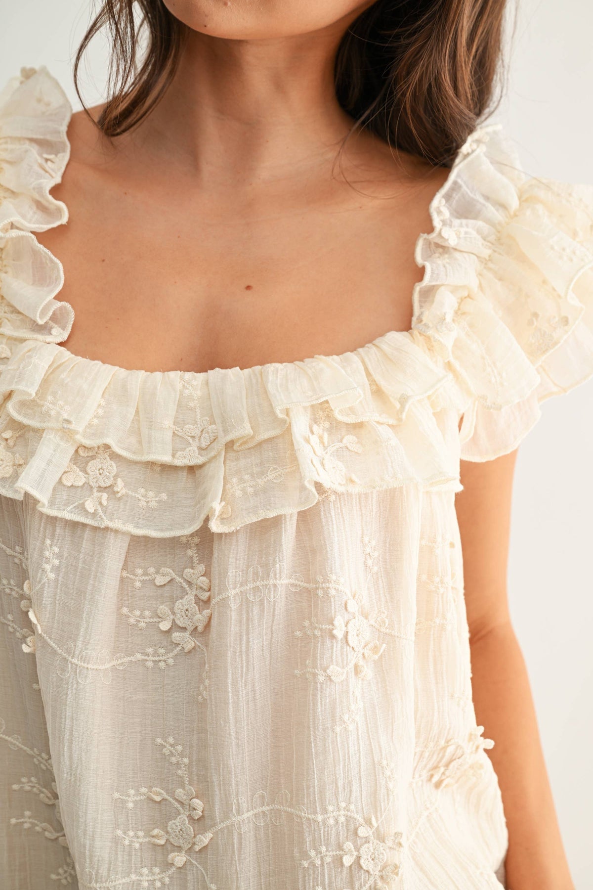 Ruffled Embroidered Tiered Dress