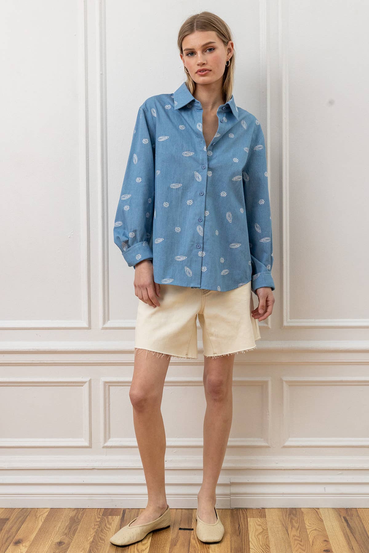 Paisley Embroidered Denim Button Shirt