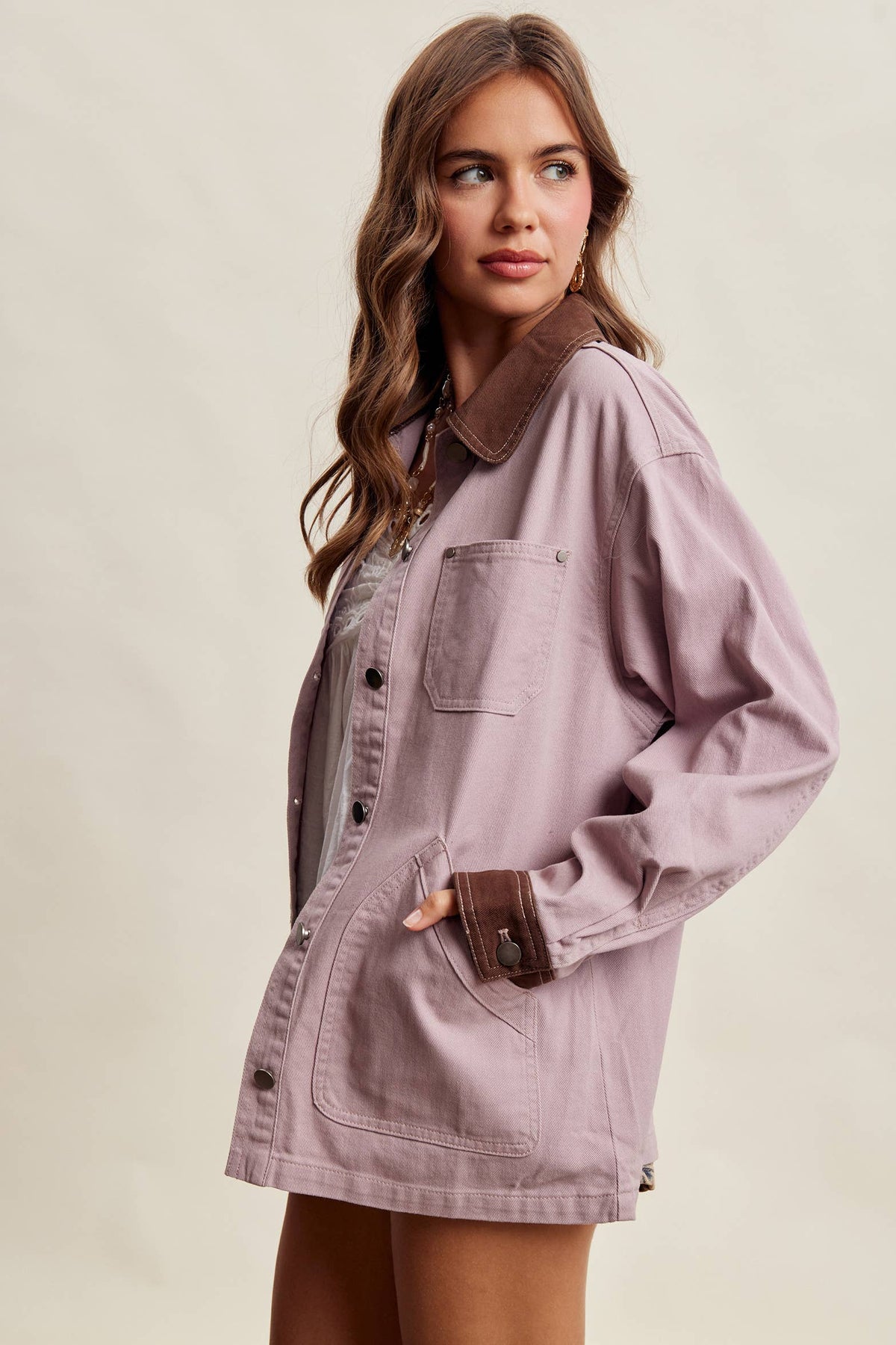 Mauve Contrast Collar Barn Jacket
