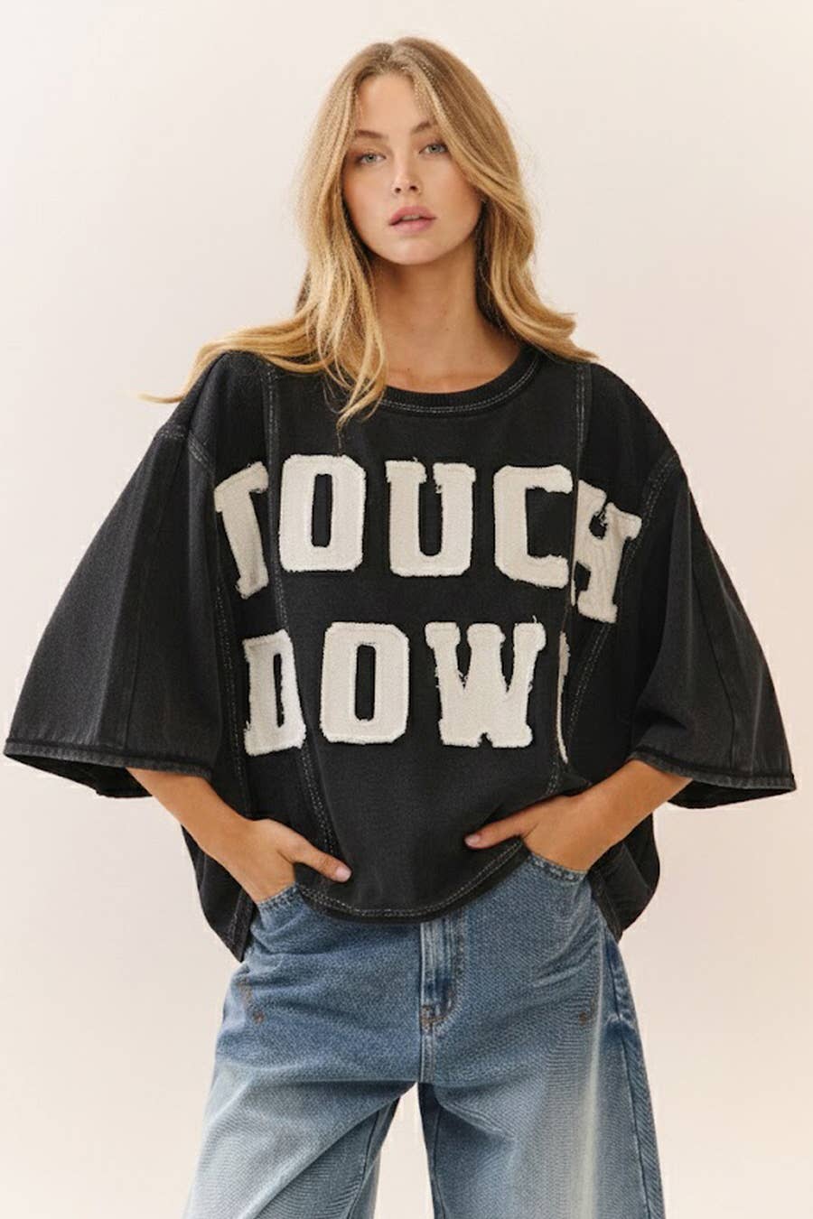 Touch Down Acid Wash Sweatshirt Tee