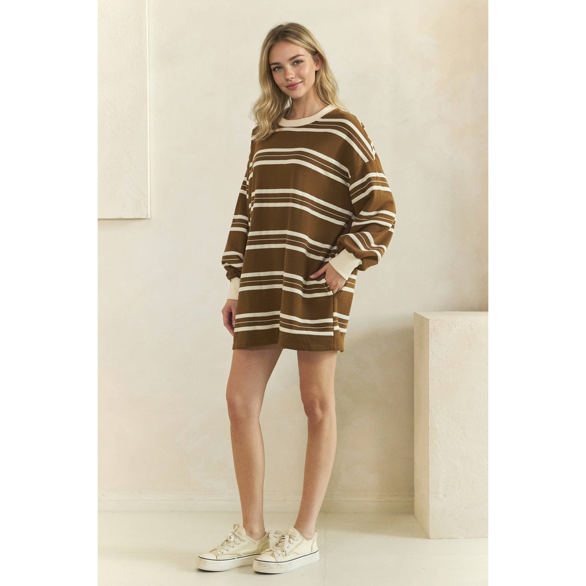 Coastal Breeze Stripe Sweatshirt Dress