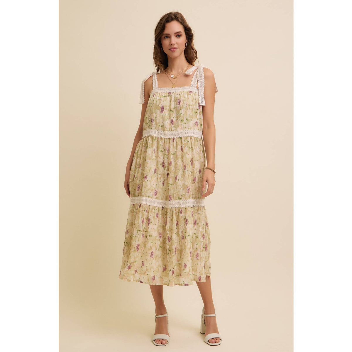 Floral Chiffon Pleated Midi Dress