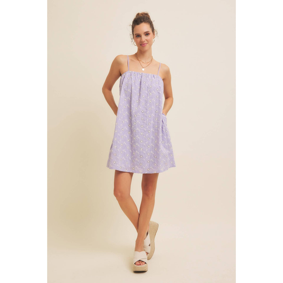 Floral Embroidered Cotton Mini Dress