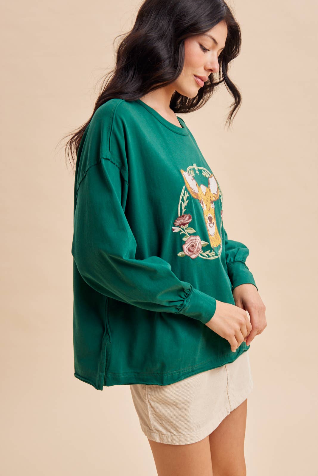 Deer Embroidery Pullover Top