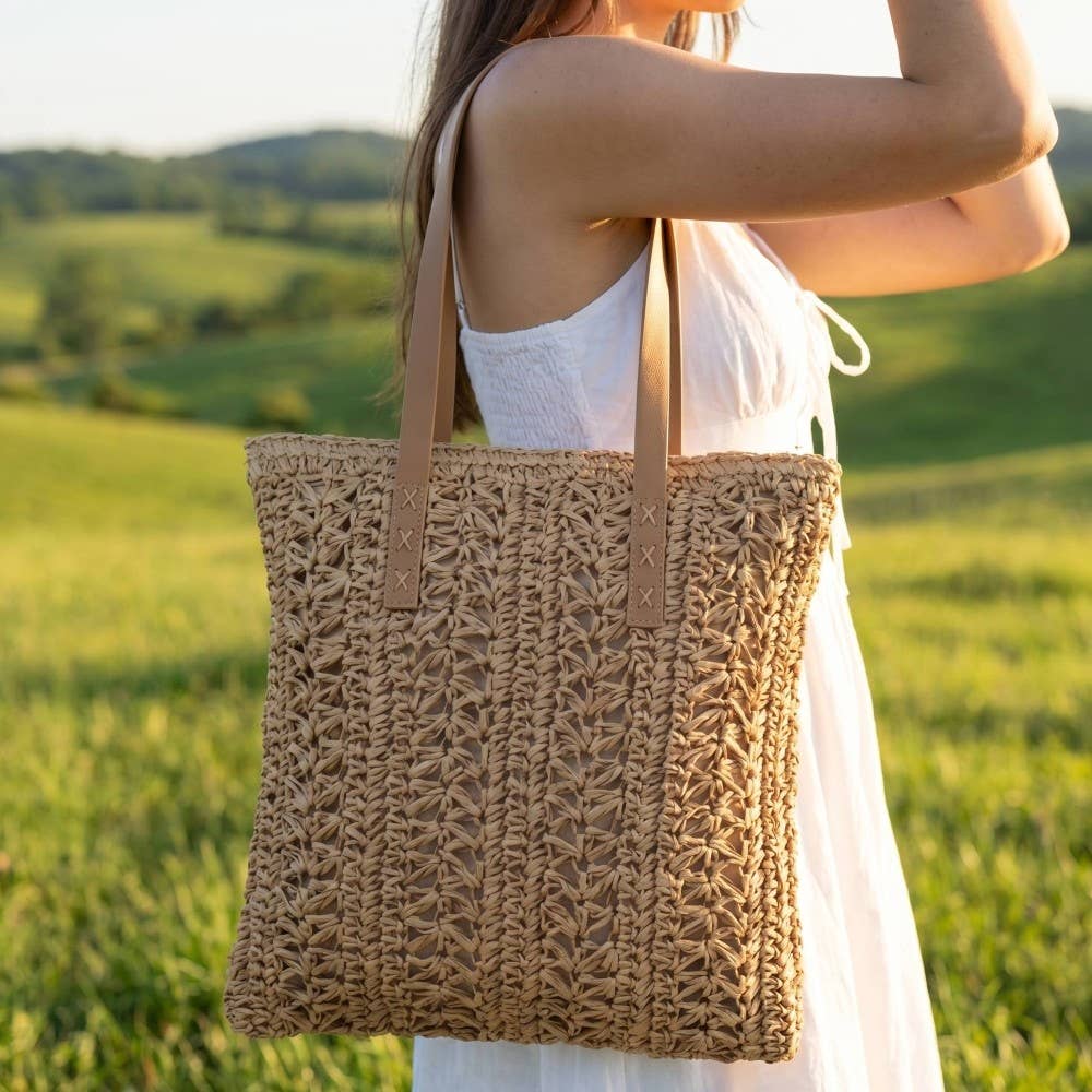 Straw Braided Rectangle Tote Bag
