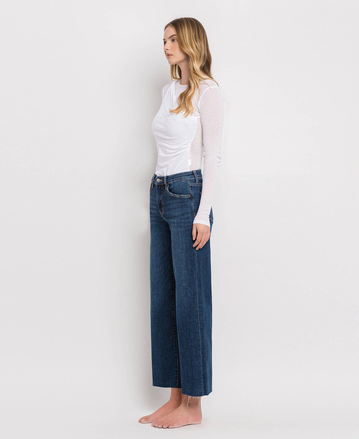 Tummy Control Mid Rise Dark Wash Wide Leg Jeans