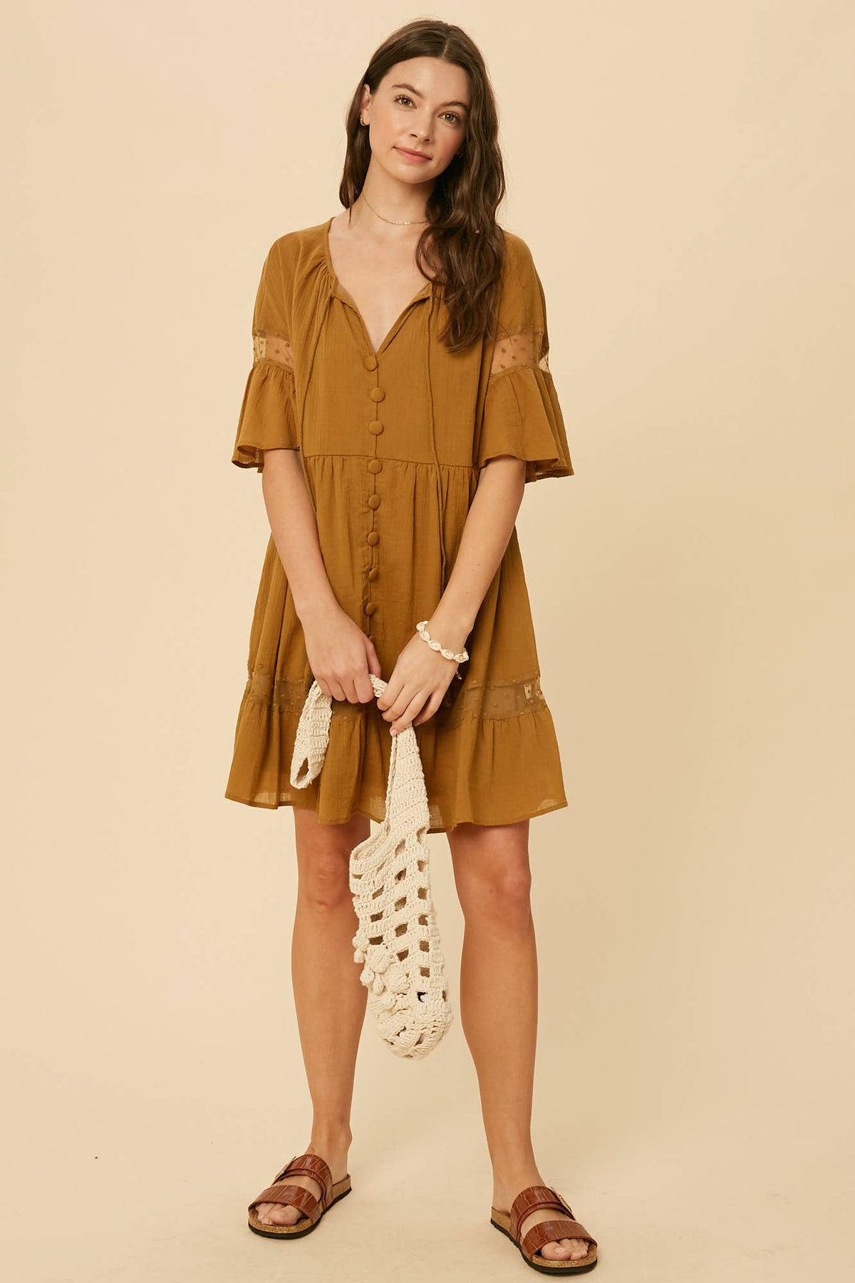Lace Detail Tiered Mini Dress