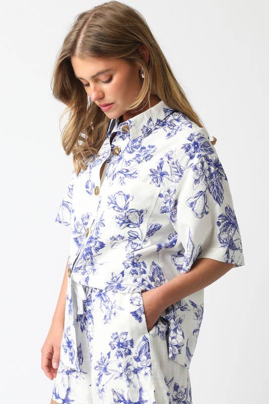 Lucia Blue Floral Button-Down Shirt