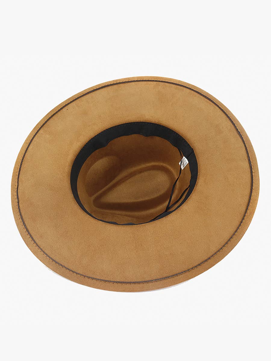 Tan Faux Suede Braided Fedora
