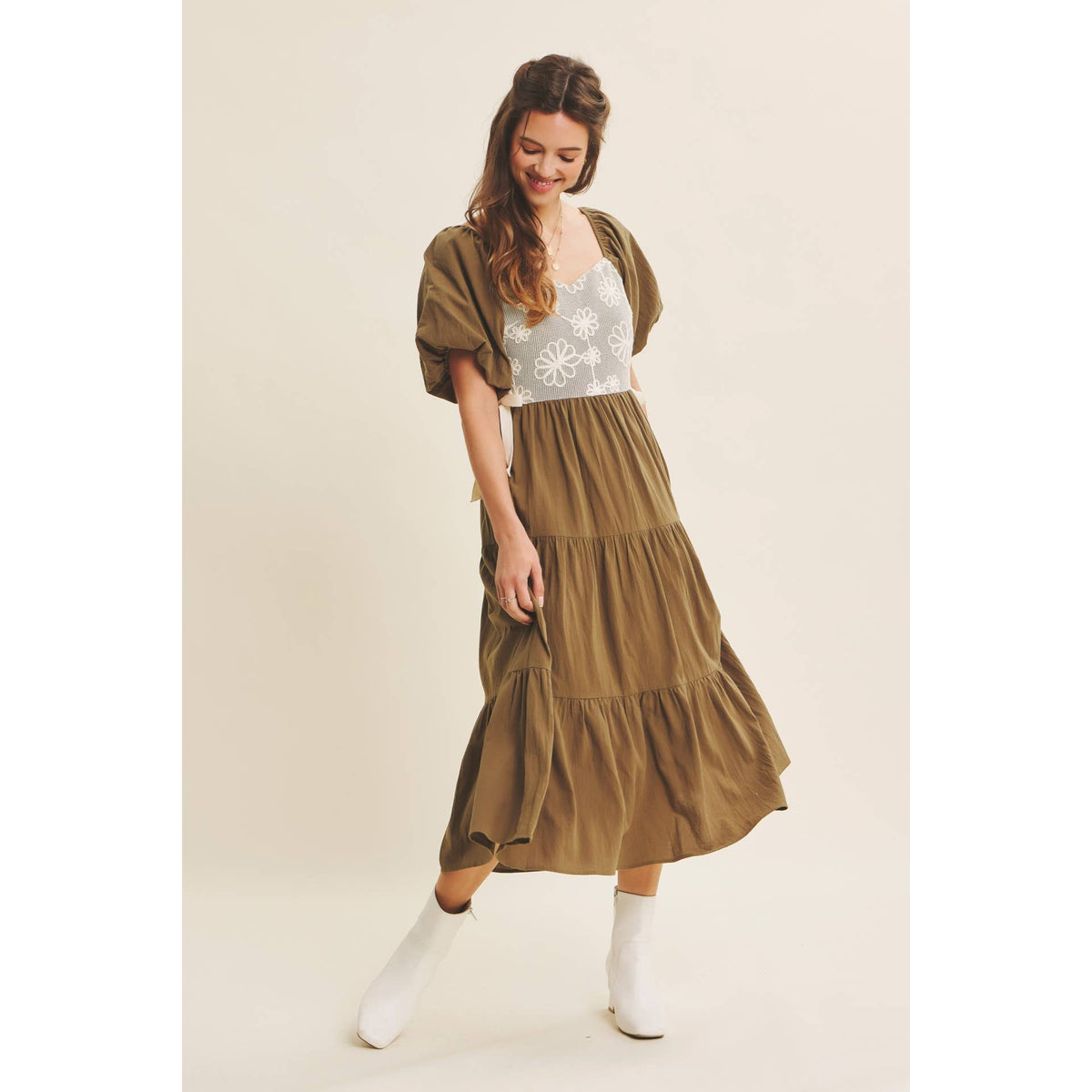 Rustic Bloom Crochet Cotton Midi Dress