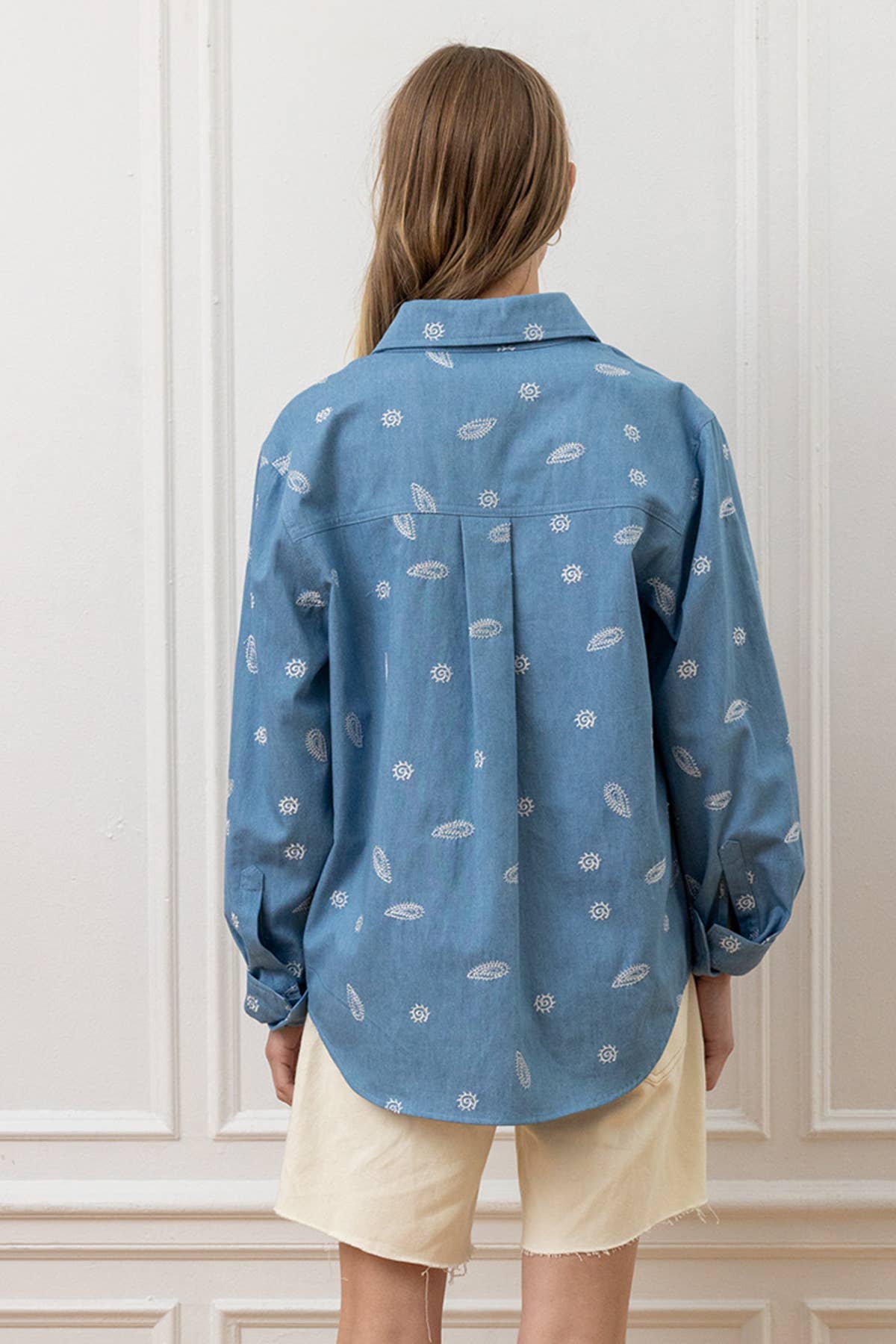 Paisley Embroidered Denim Button Shirt
