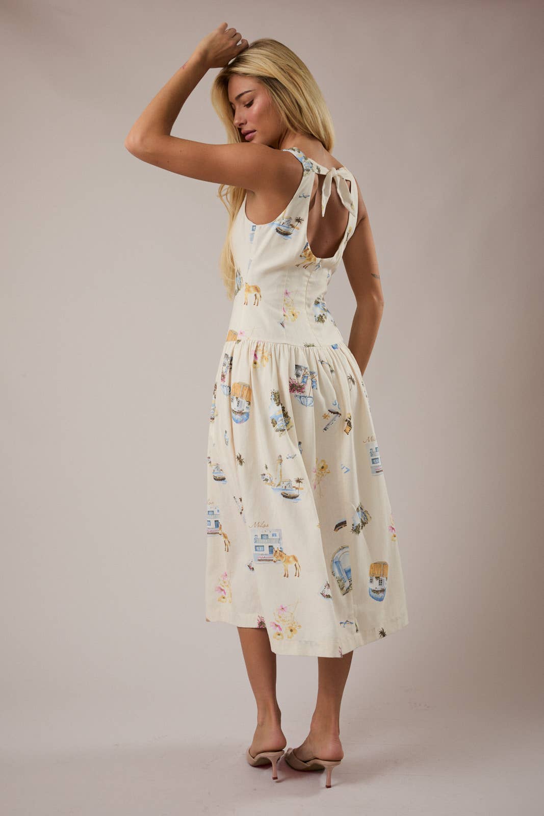 Boat Neck Drop Waist Midi Dress