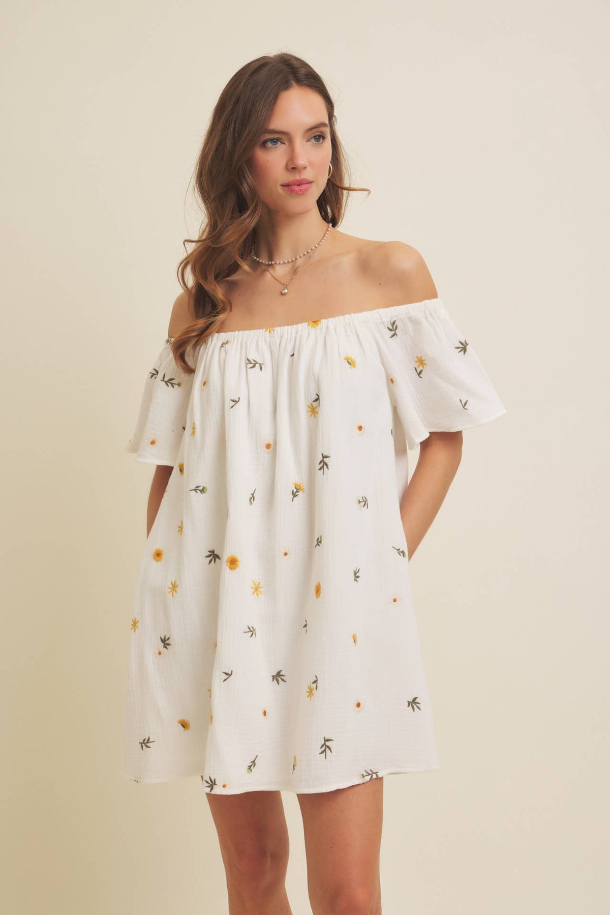 Embroidered Cotton Gauze Mini Dress