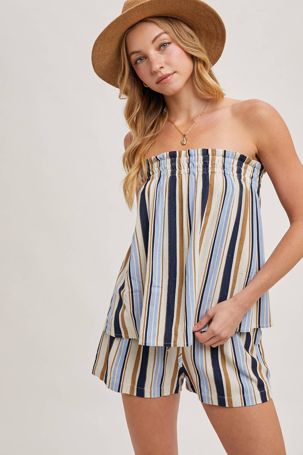 Striped Smocked Top & Shorts Set