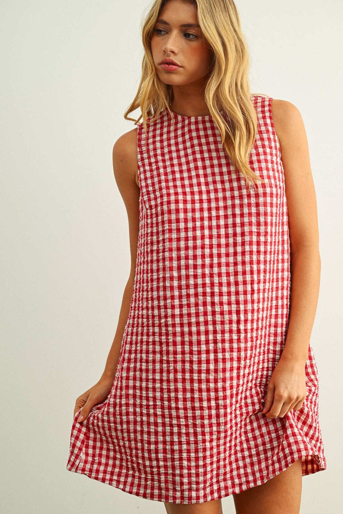 Gingham Pattern Open Back Mini Dress