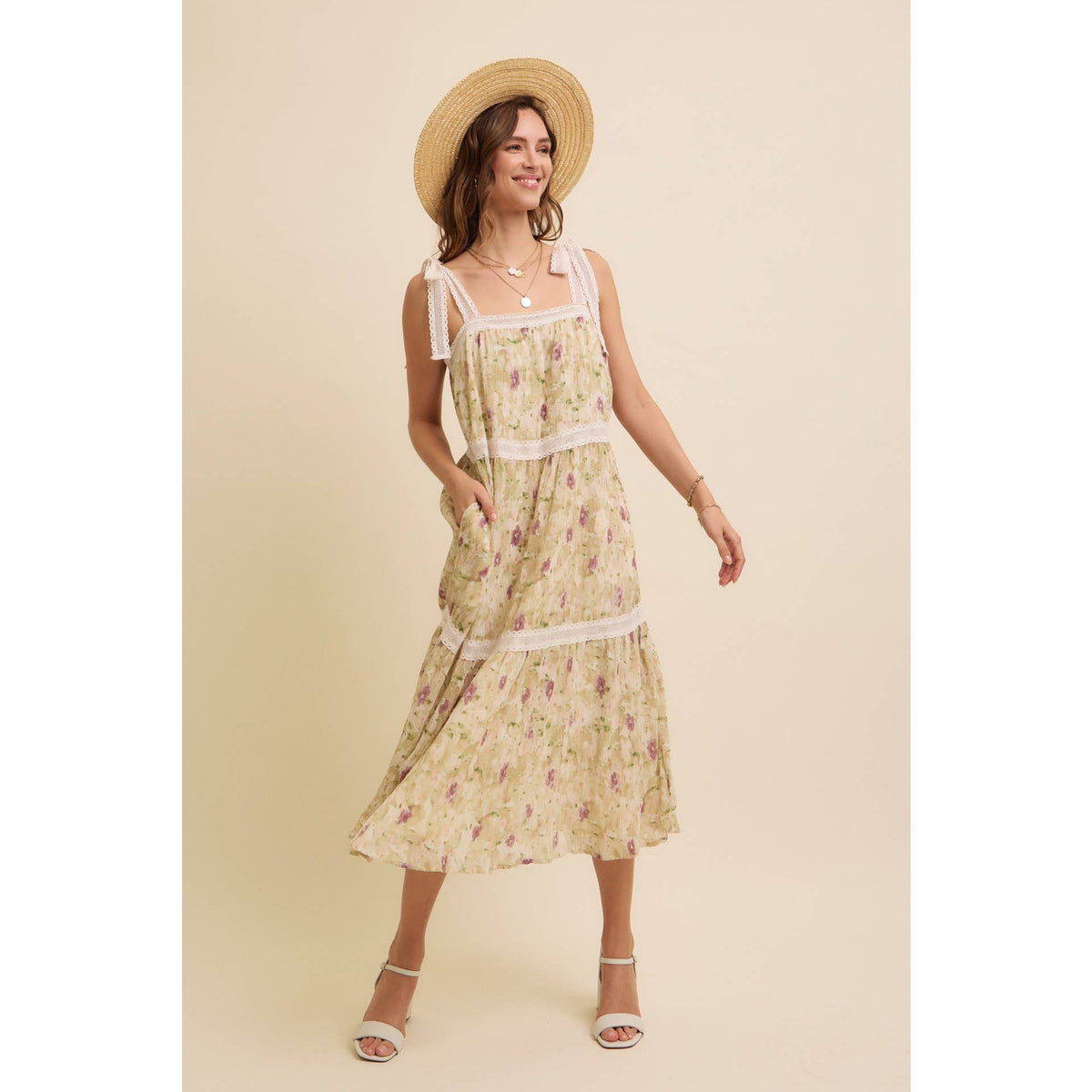 Floral Chiffon Pleated Midi Dress