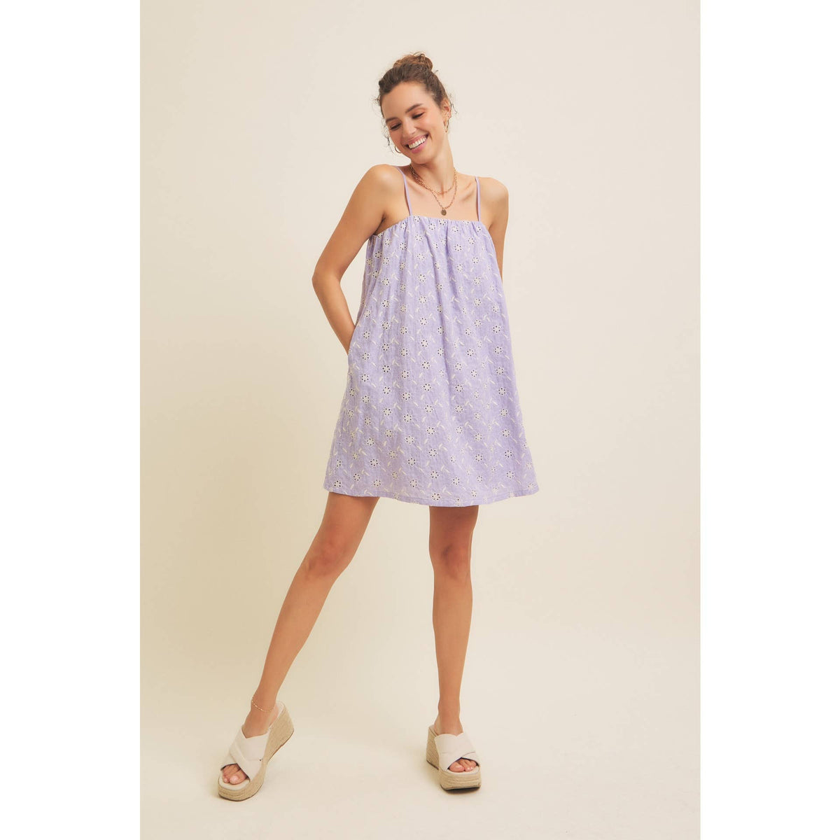 Floral Embroidered Cotton Mini Dress