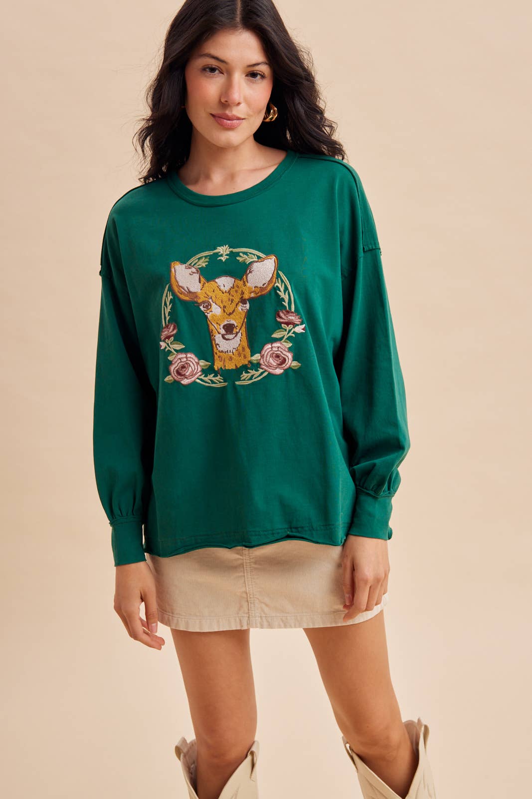 Deer Embroidery Pullover Top