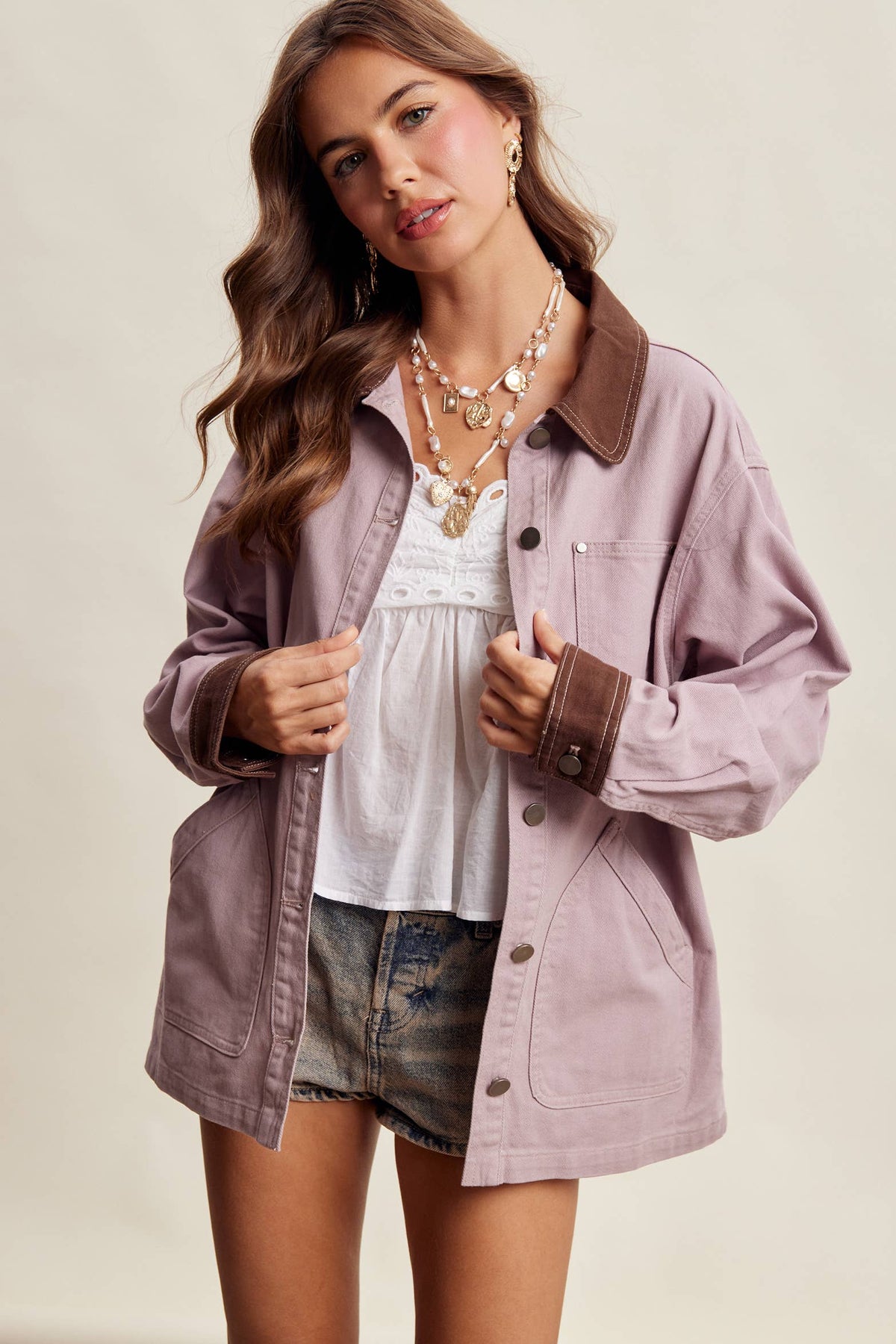 Mauve Contrast Collar Barn Jacket
