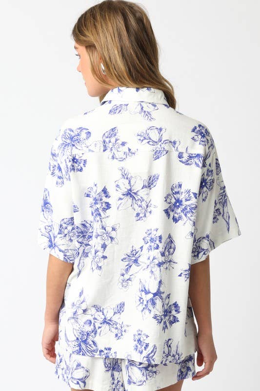 Lucia Blue Floral Button-Down Shirt