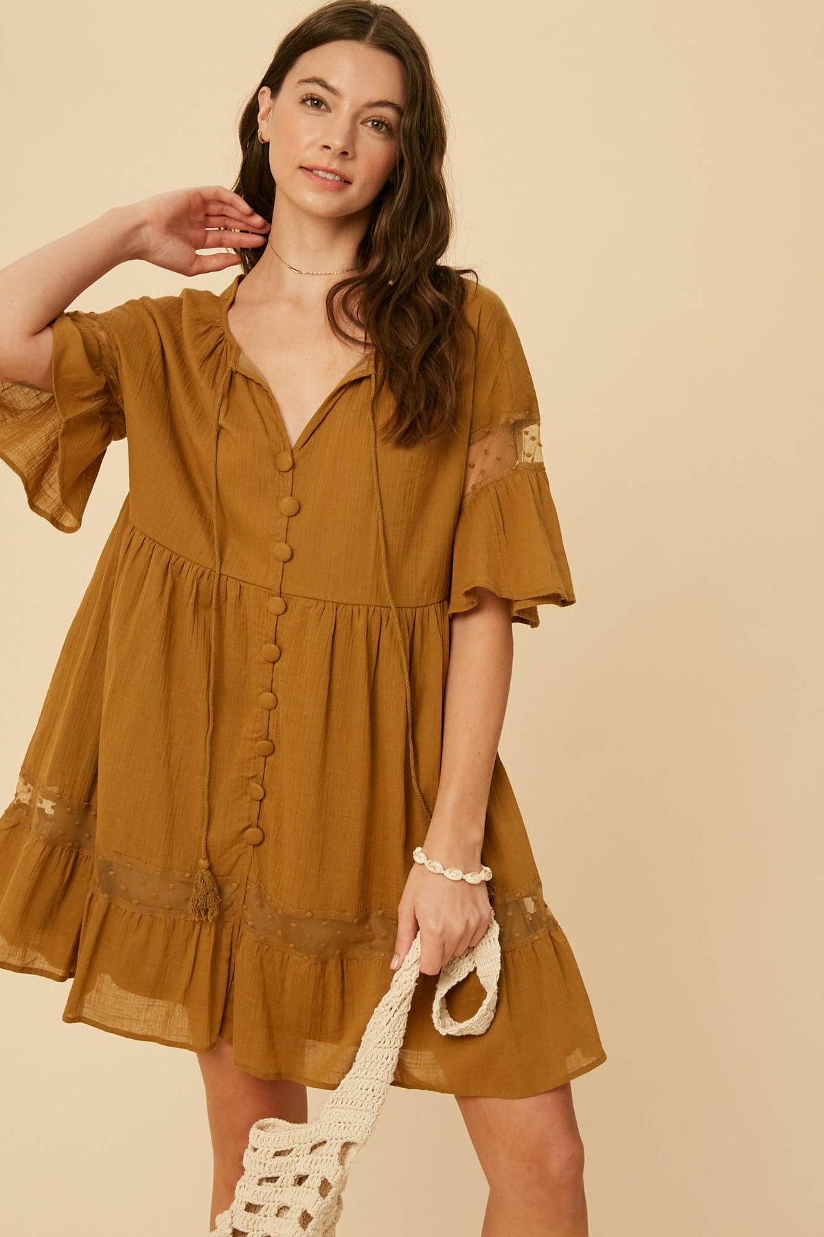 Lace Detail Tiered Mini Dress