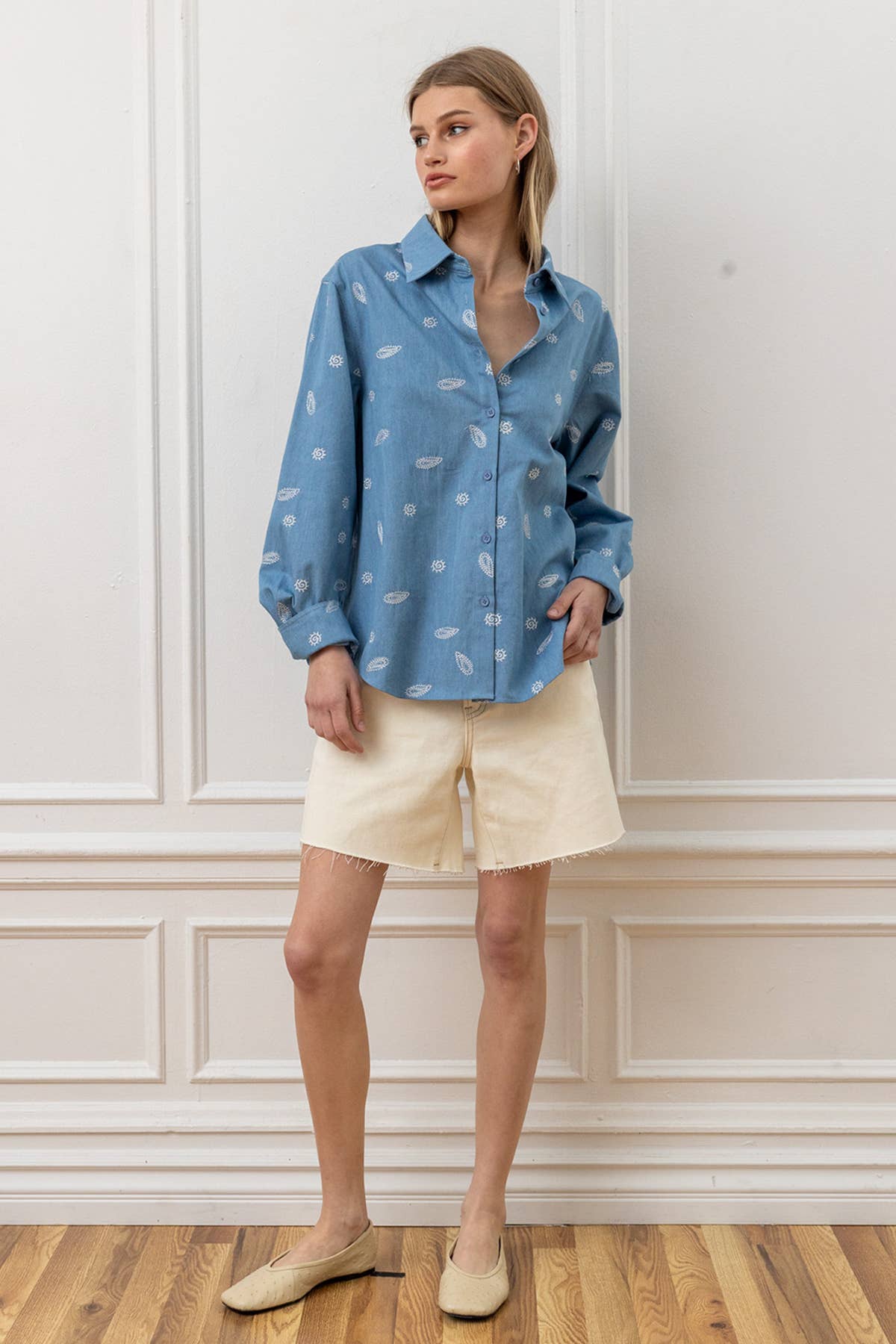 Paisley Embroidered Denim Button Shirt