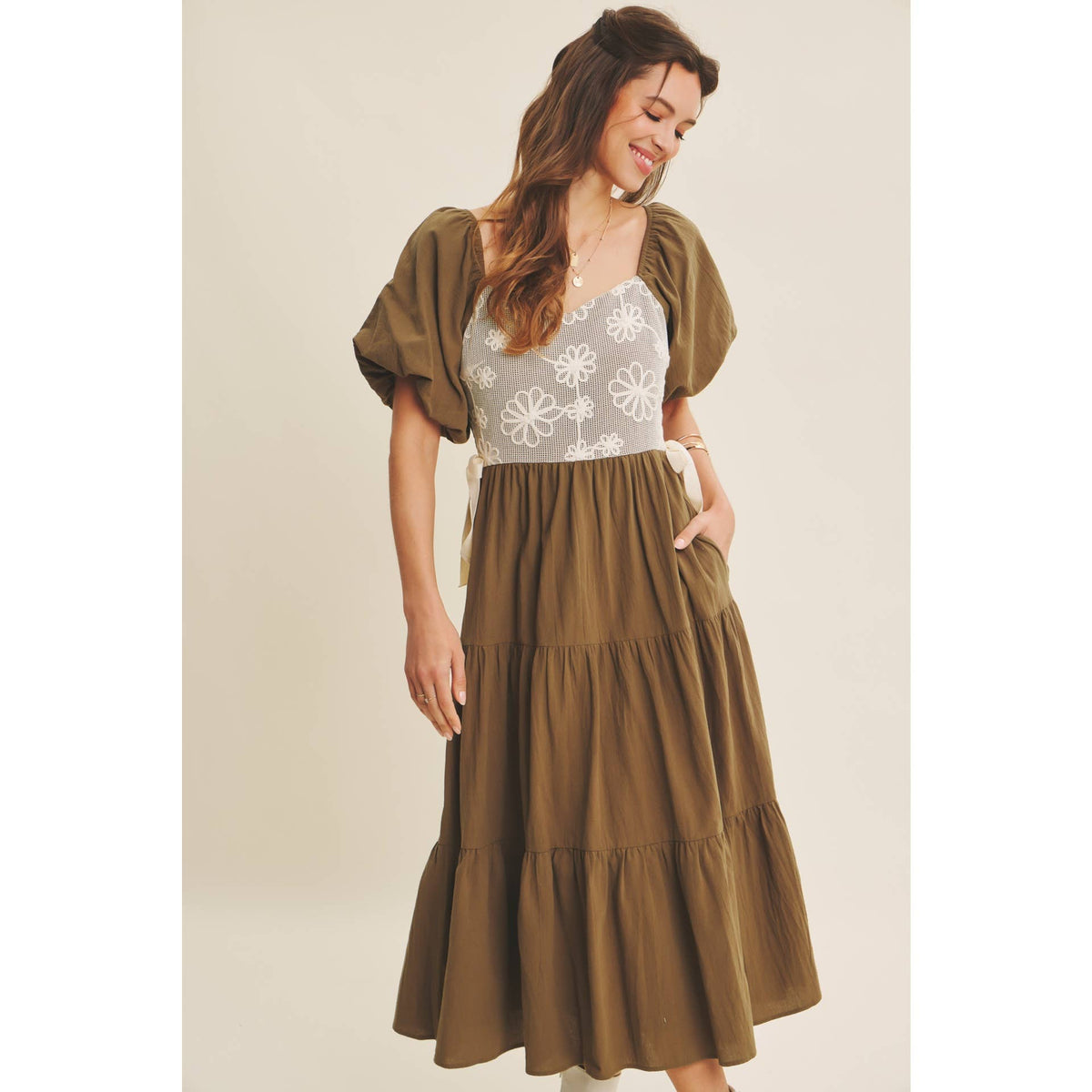 Rustic Bloom Crochet Cotton Midi Dress