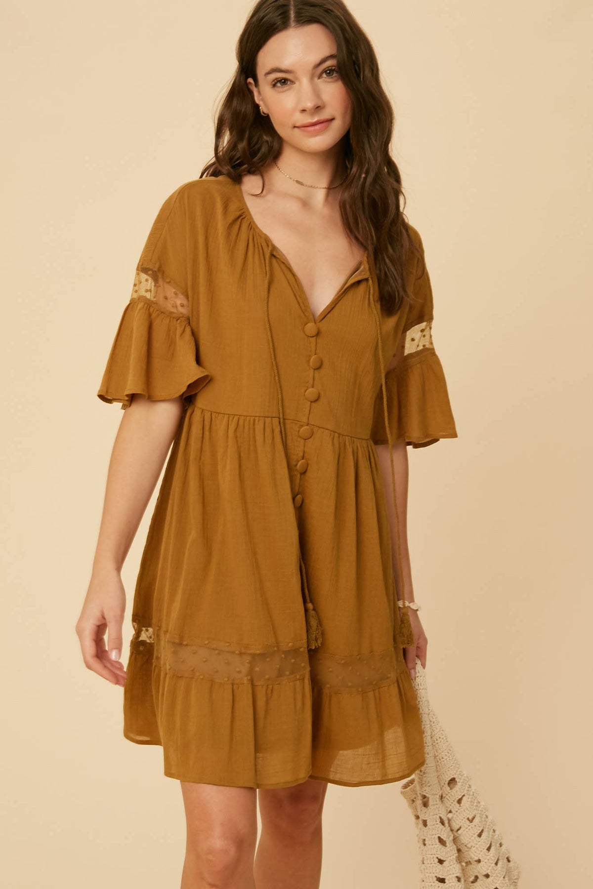 Lace Detail Tiered Mini Dress