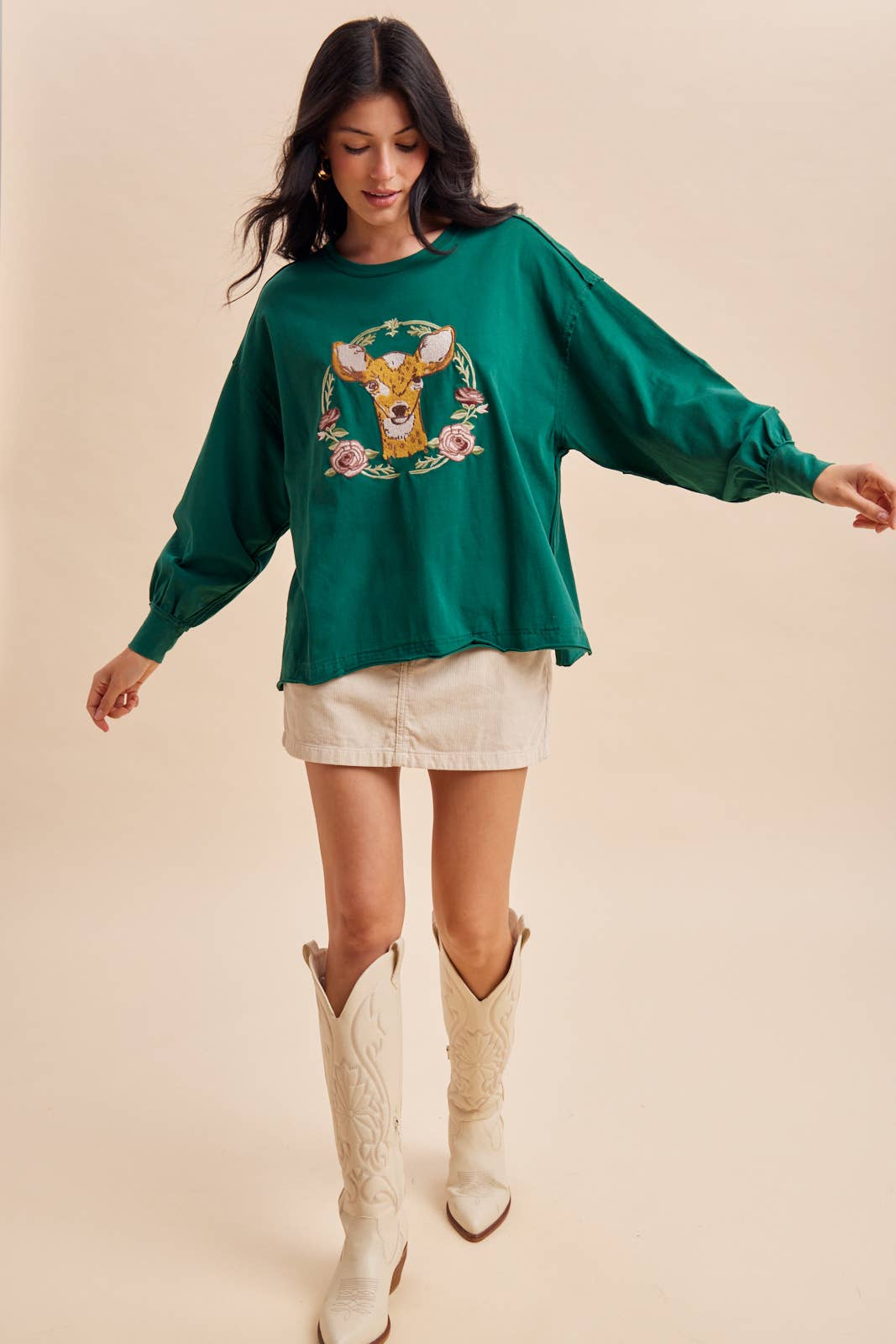 Deer Embroidery Pullover Top