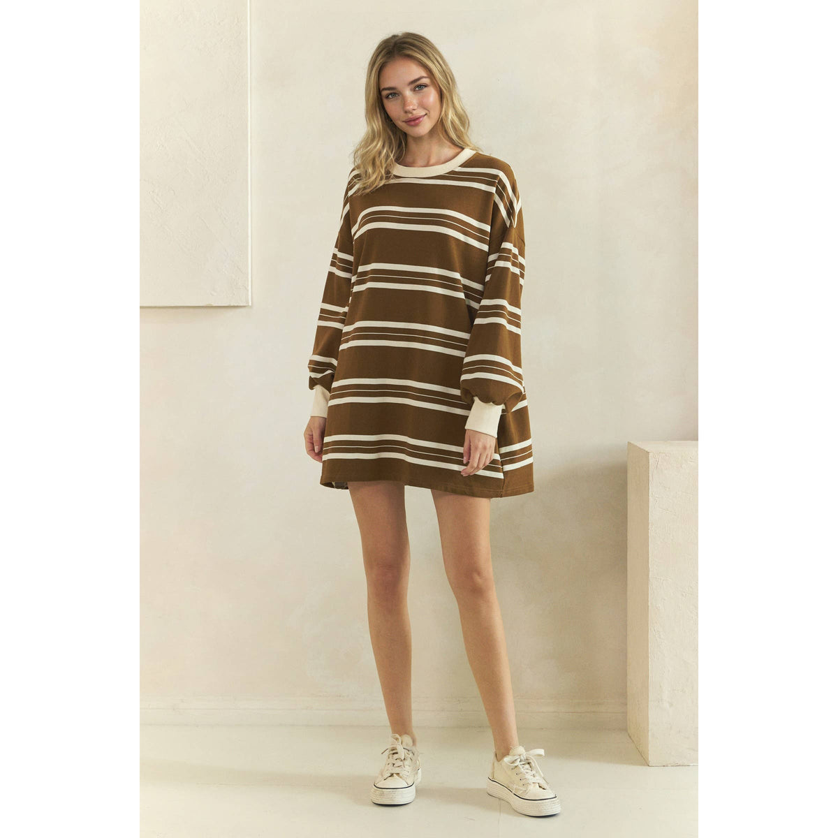 Coastal Breeze Stripe Sweatshirt Dress