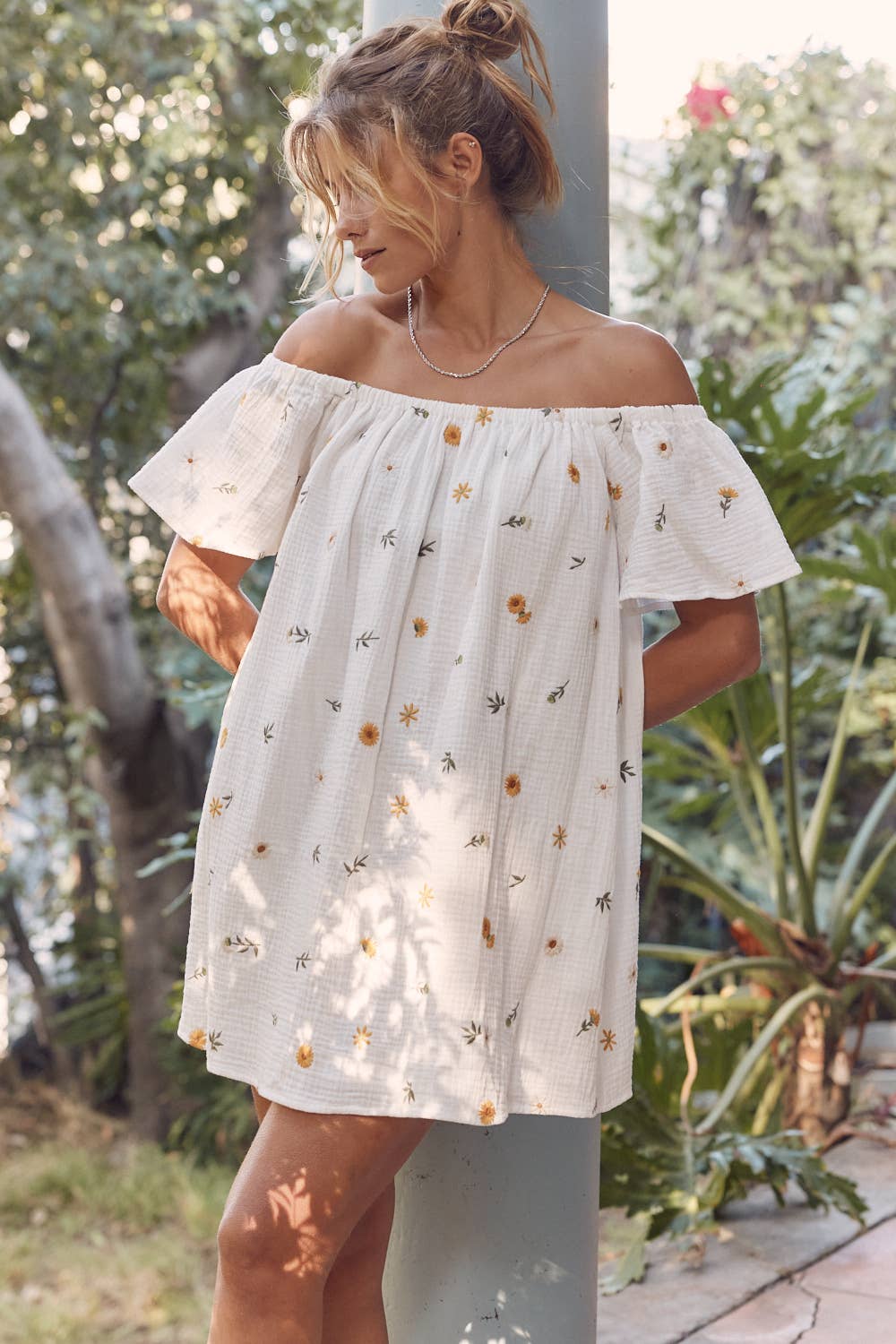 Embroidered Cotton Gauze Mini Dress