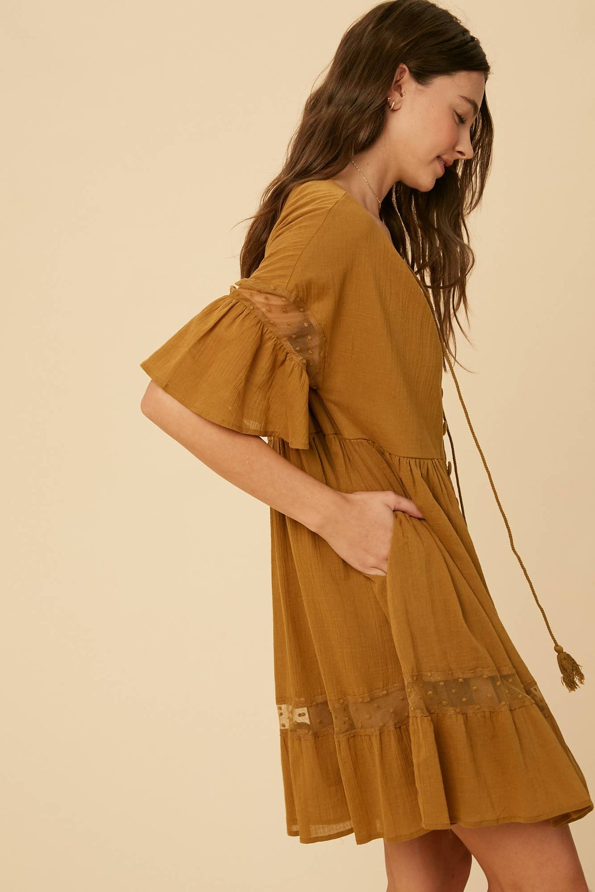 Lace Detail Tiered Mini Dress