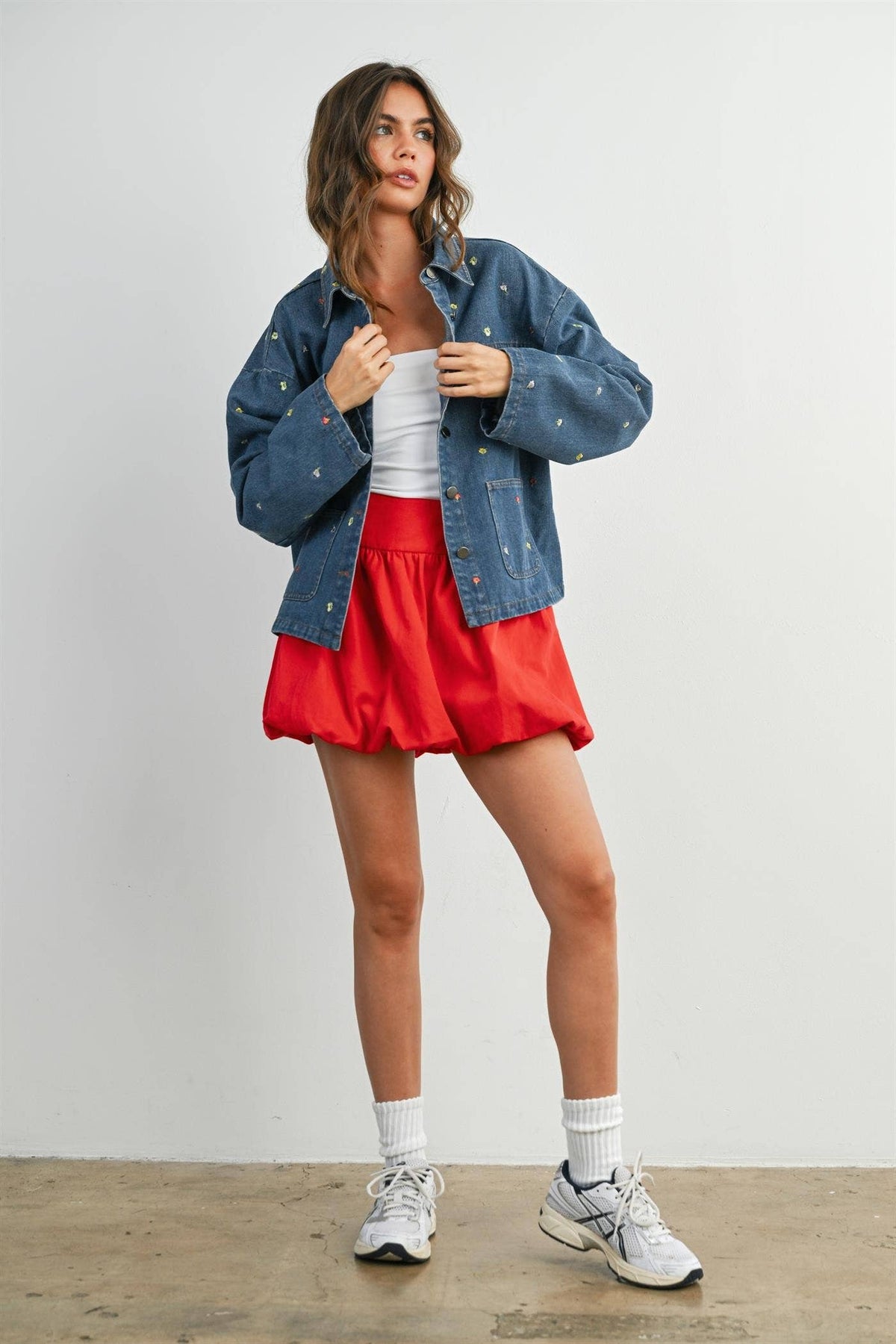 Embroidered Button-Front Denim Jacket