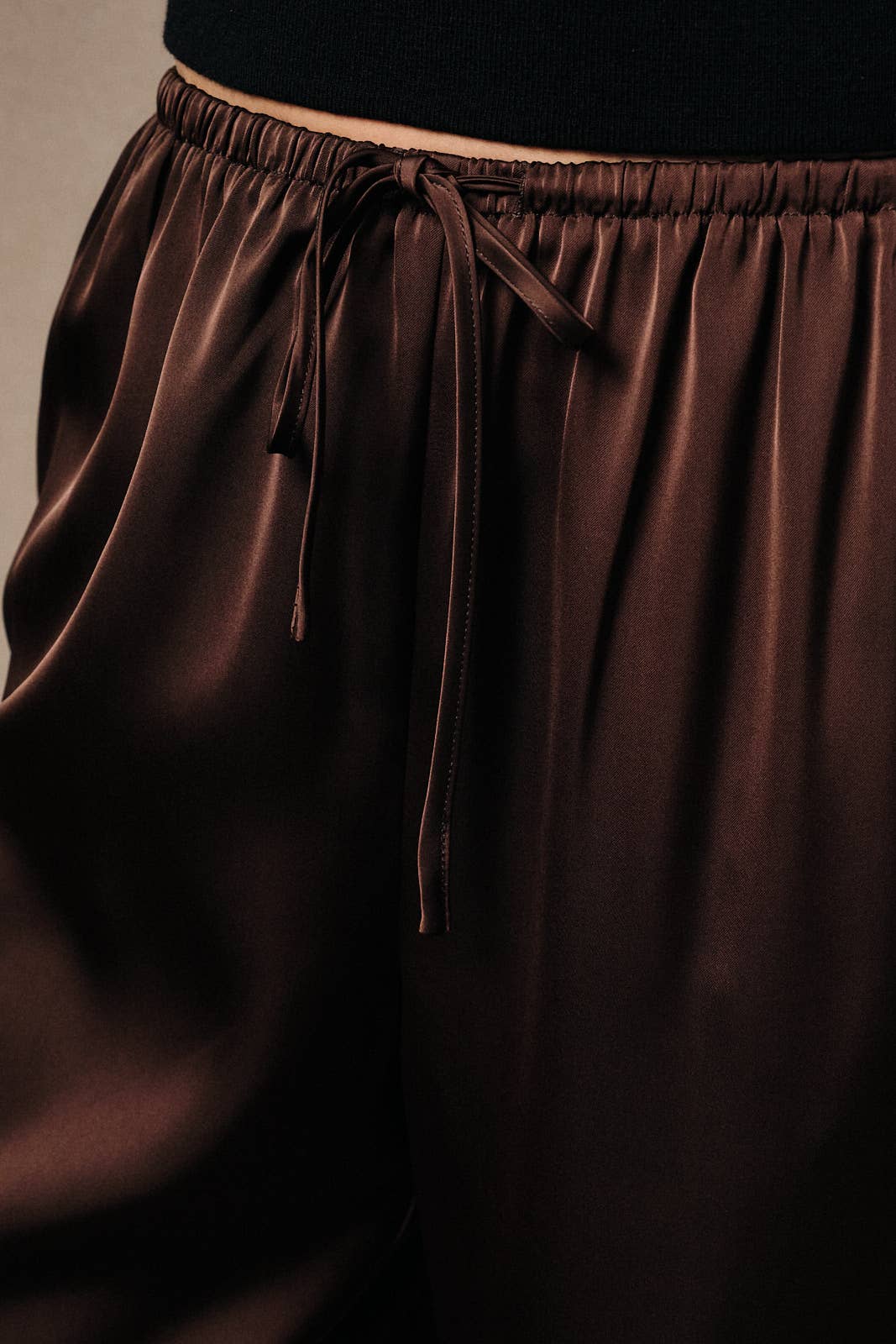 Satin Lace Trim Wide Leg Pants