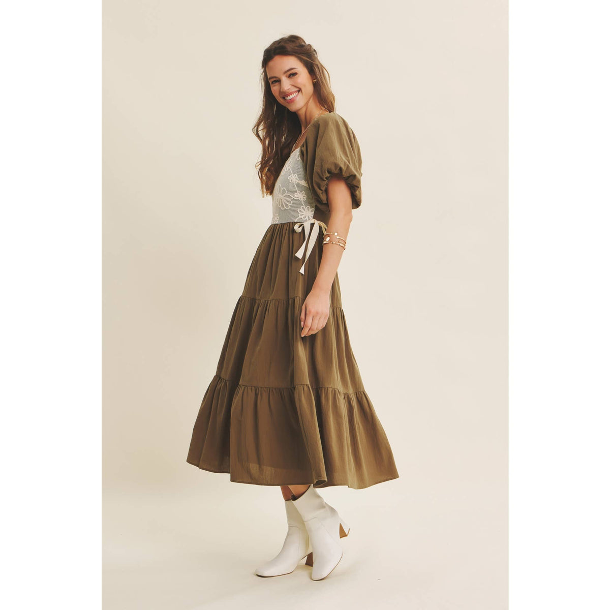 Rustic Bloom Crochet Cotton Midi Dress