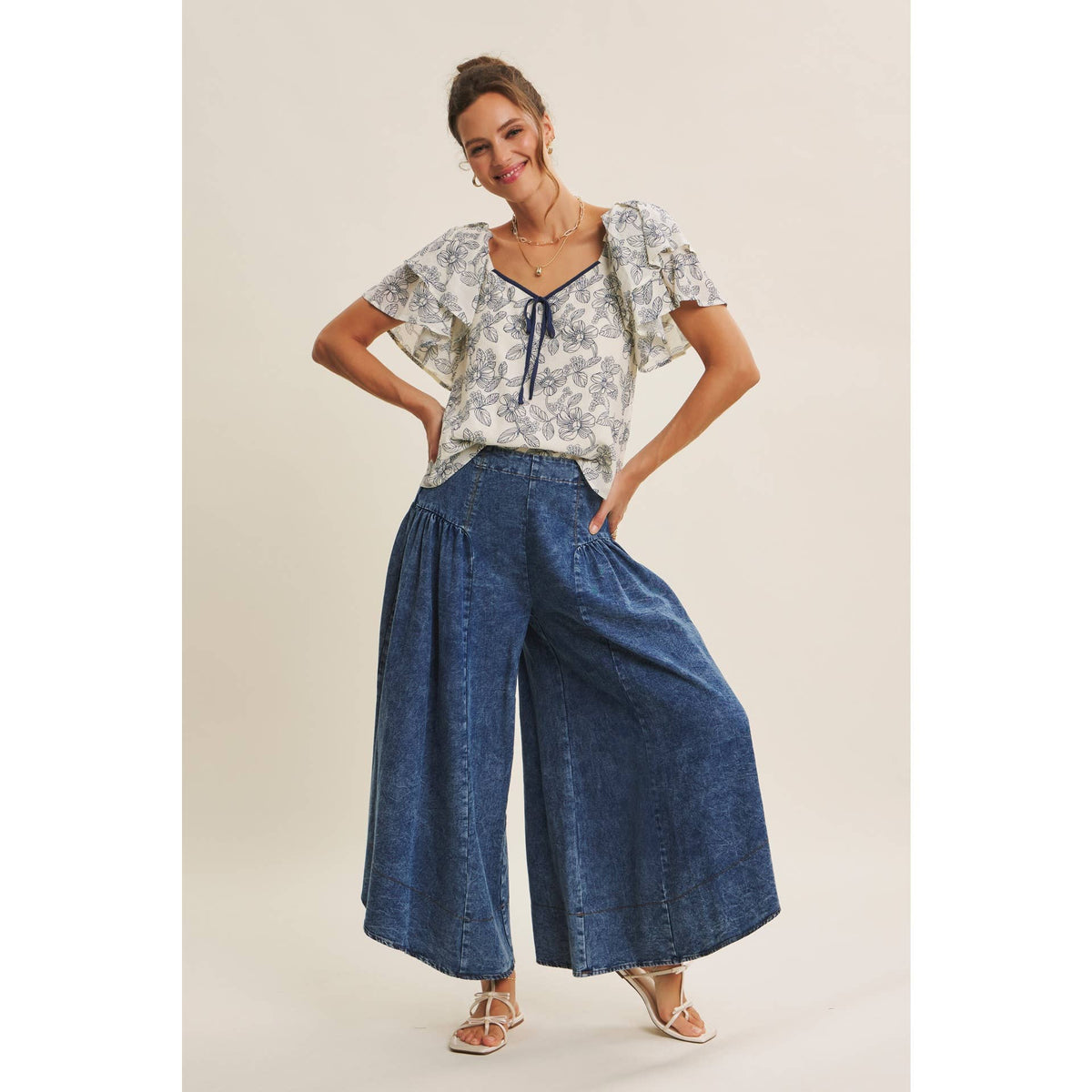 Sunlit Escapes Floral Ruffle Top