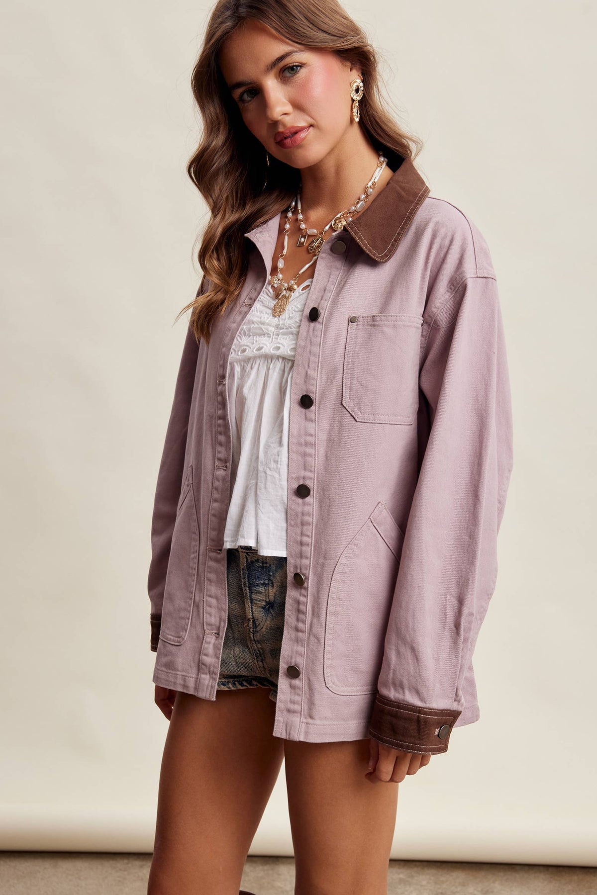 Mauve Contrast Collar Barn Jacket
