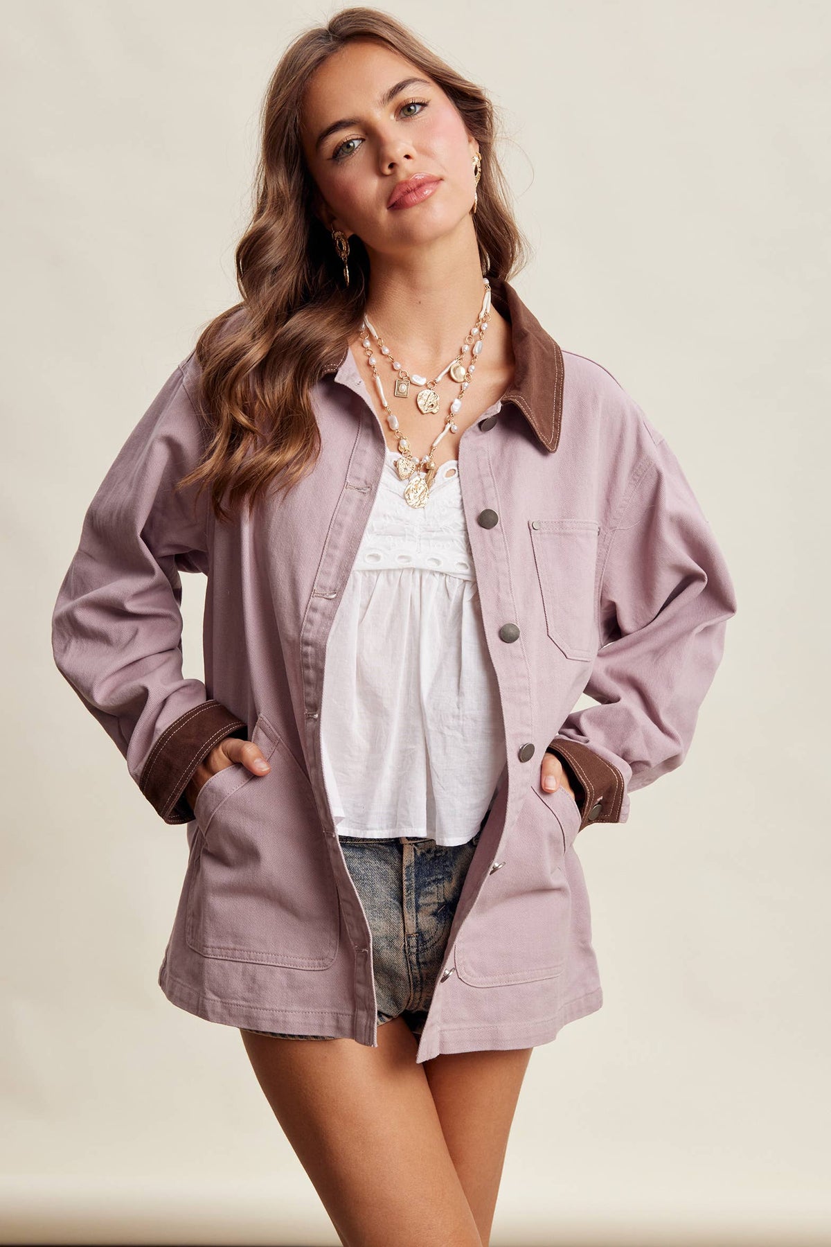 Mauve Contrast Collar Barn Jacket