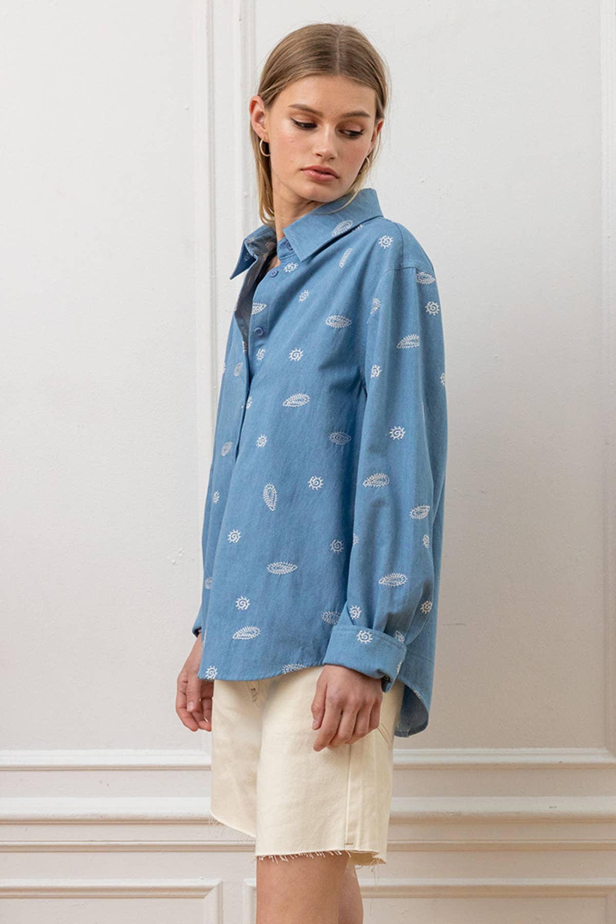 Paisley Embroidered Denim Button Shirt