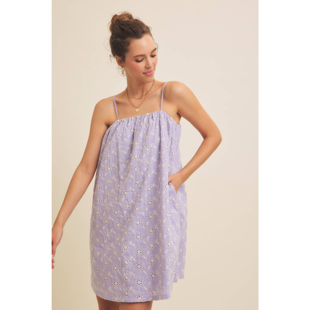 Floral Embroidered Cotton Mini Dress