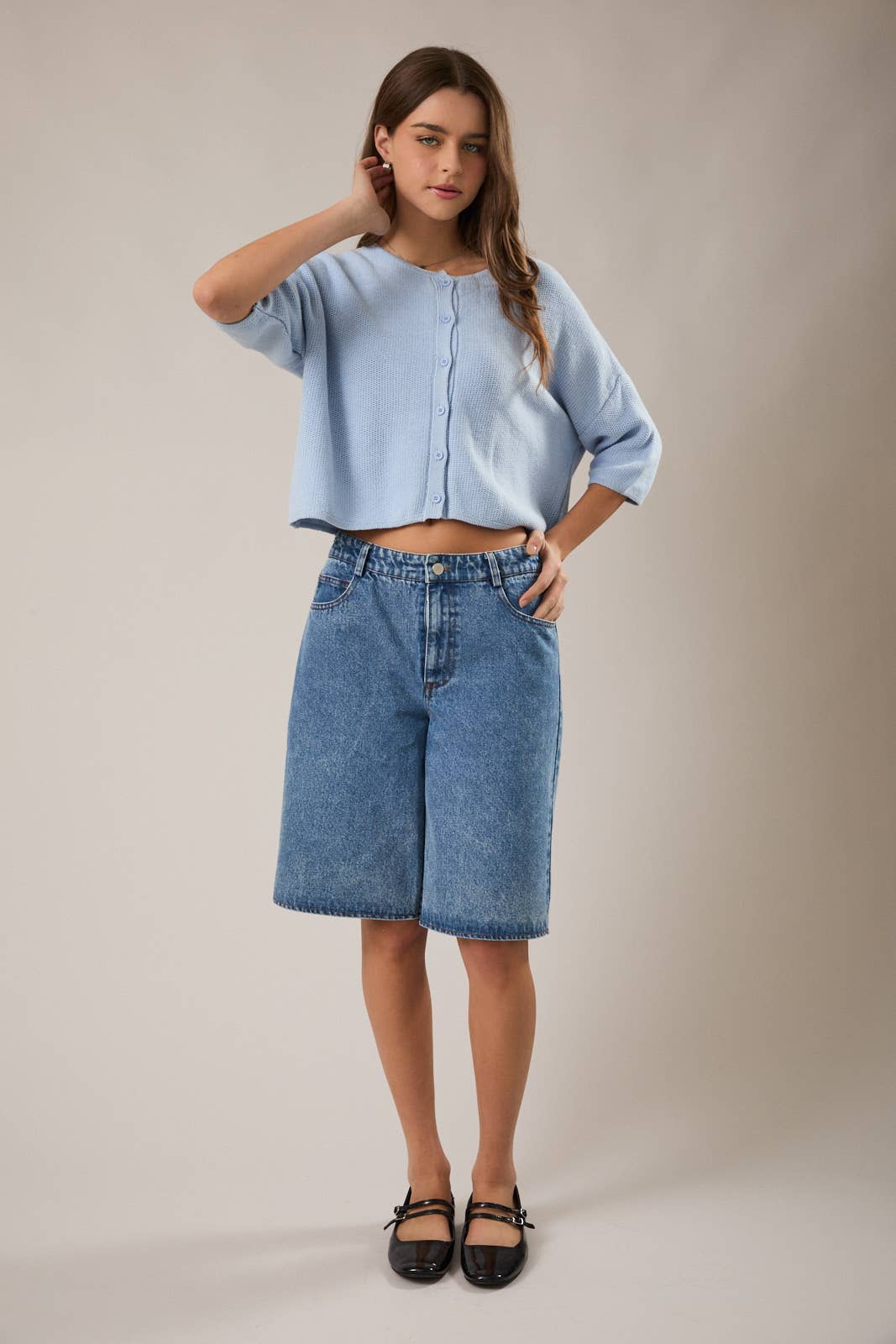 Washed Denim Bermuda Shorts