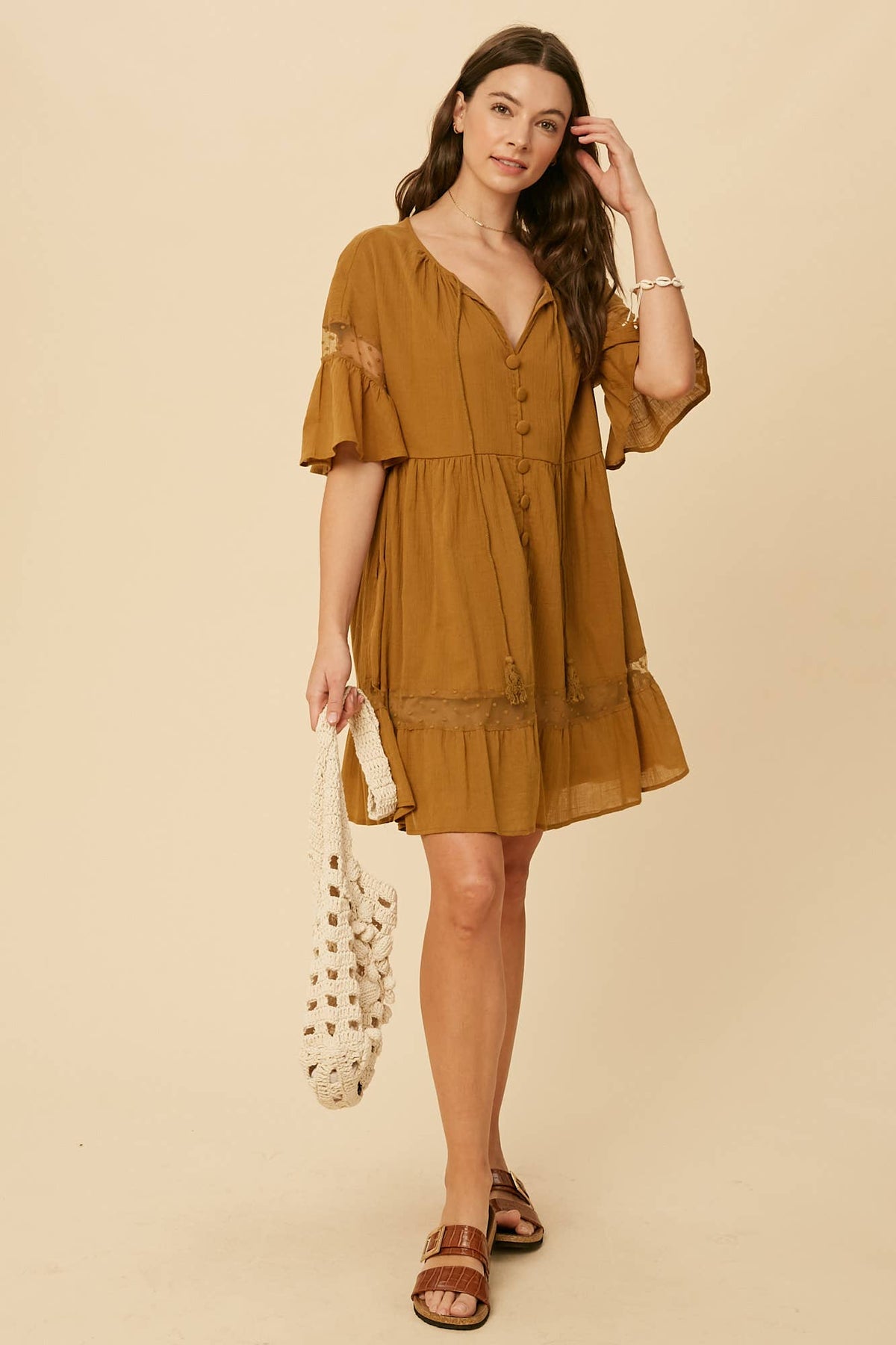 Lace Detail Tiered Mini Dress
