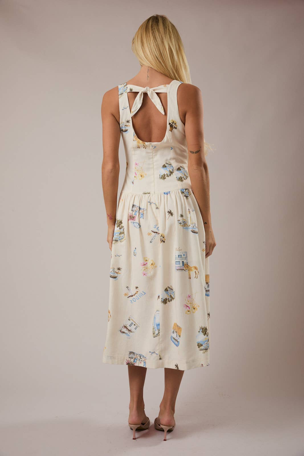 Boat Neck Drop Waist Midi Dress