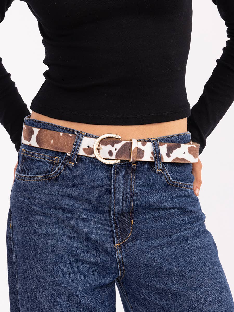 Cow Print Gold Buckle Belt