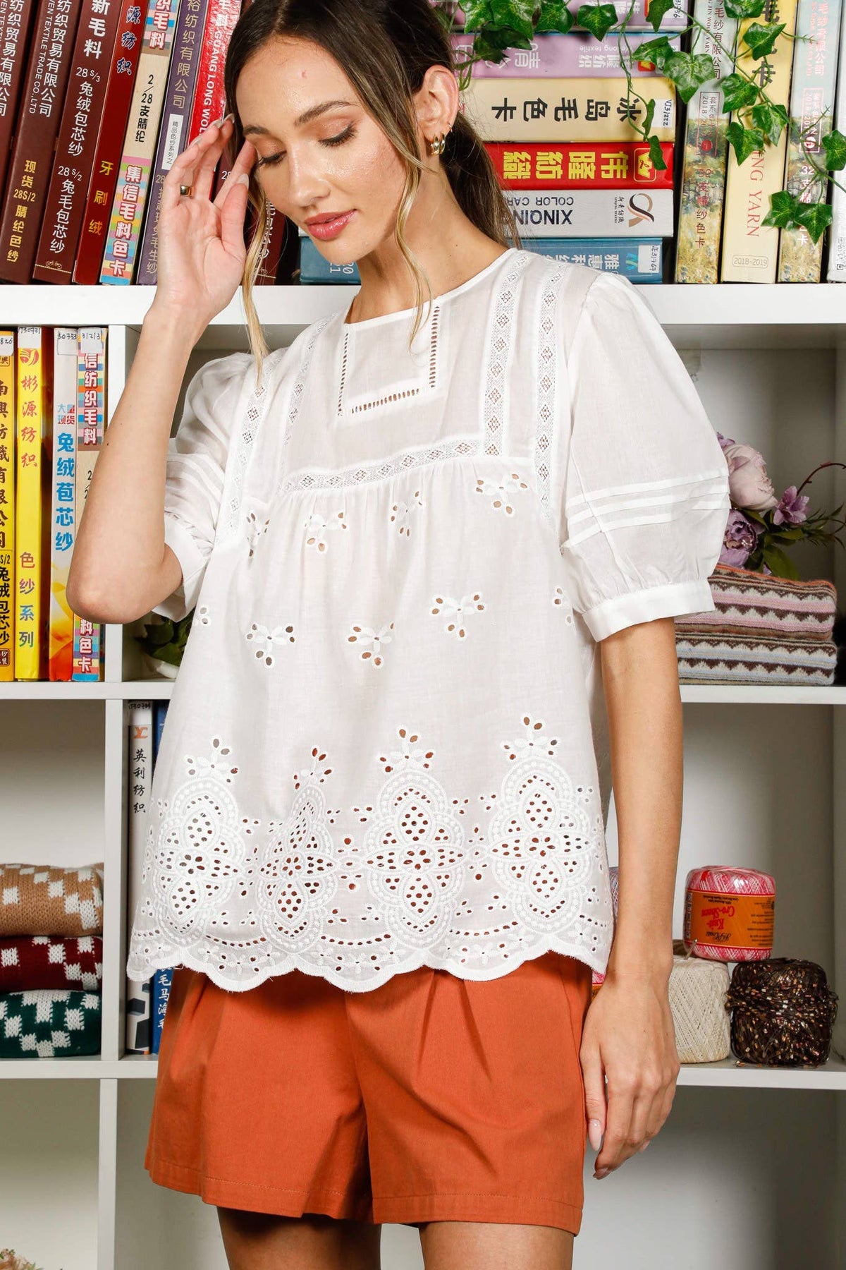 White Embroidered Eyelet Blouse