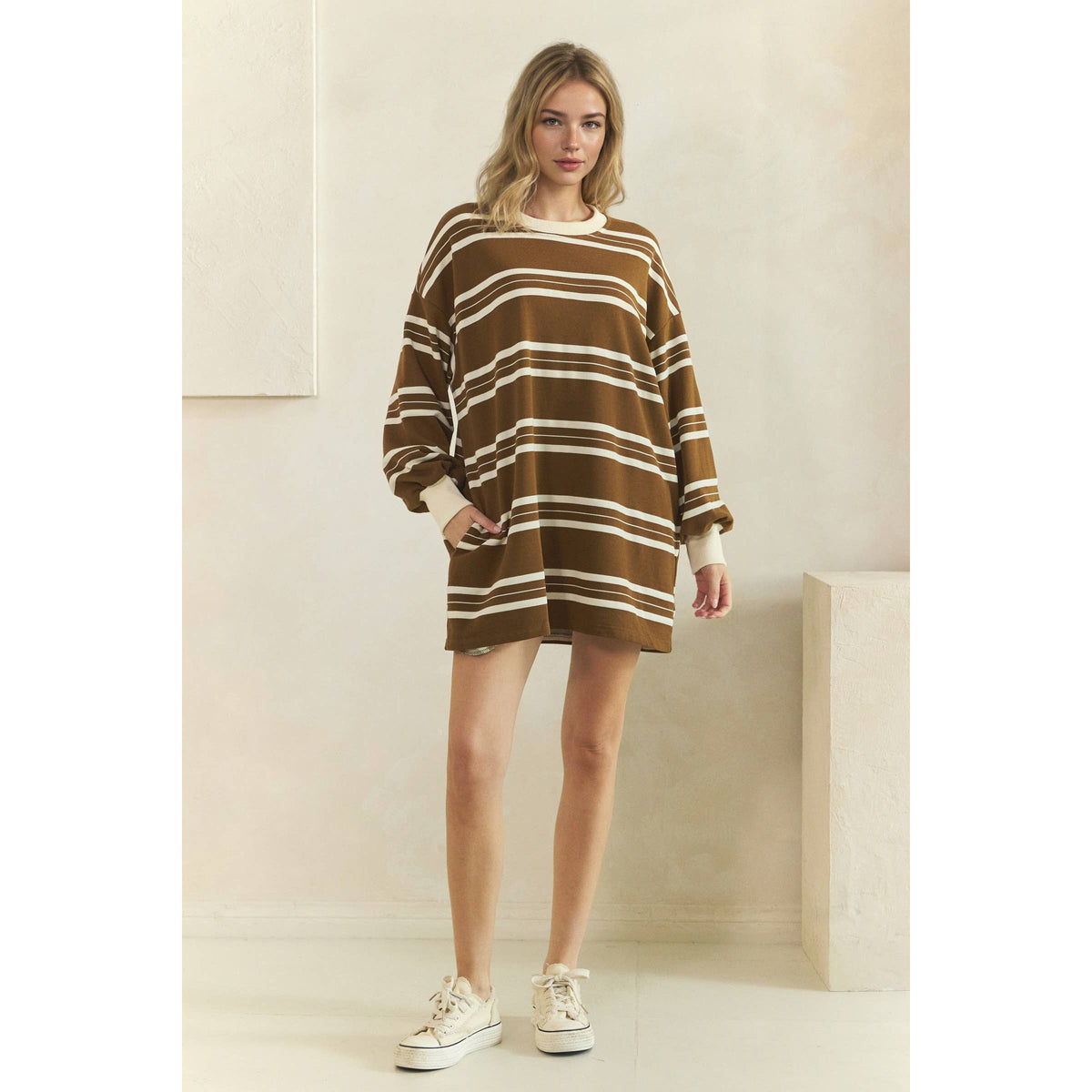 Coastal Breeze Stripe Sweatshirt Dress