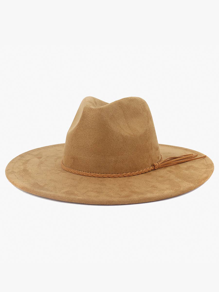 Tan Faux Suede Braided Fedora