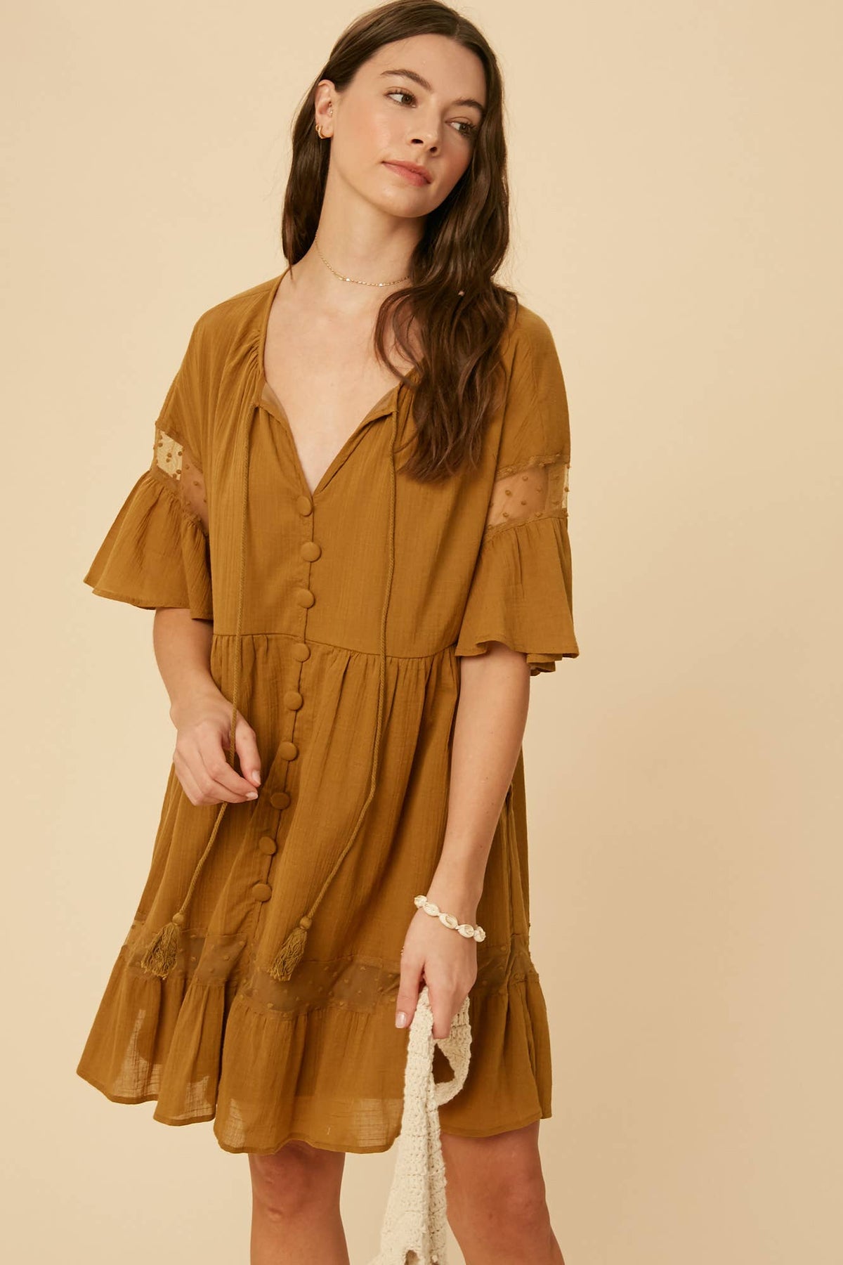 Lace Detail Tiered Mini Dress