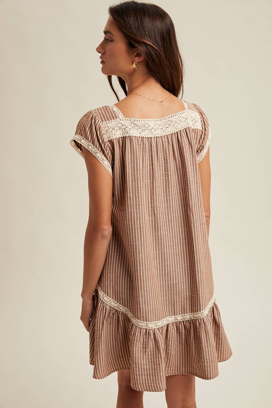 Striped Mini Dress with Lace Trim Detail
